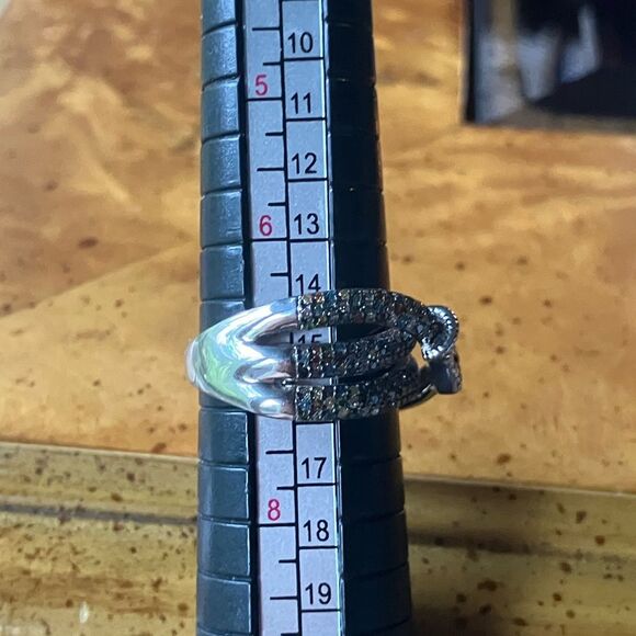 Natural Diamond Sterling Silver Buckle Ring Size 7 - Picture 8 of 9